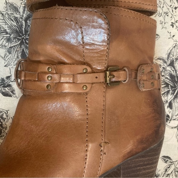 FRANCO SARTO Sz 9 Western Style Stacked Heel Strap at Ankle Leather  Booties - Picture 9 of 11